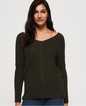 Superdry Cora Ribbed Vee Női Kötöttáru Khaki | FCOMV2534